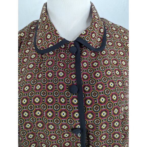 Bora Bora Women Long Sleeve Blouse with Fabric Buttons Geometric Design Size XL - Picture 2 of 10